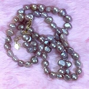 Purple Pink South Sea Pearl Necklace with Gold Accents